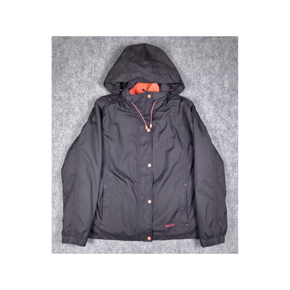 EOUS Hooded Equestrian Jacket Womens XL Brown Orange Coated Nylon Full Zip 3-1